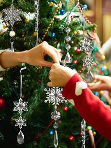 Lot de 10 ornements de Noël en cristal pour la décoration du sapin de Noël - Flocons de neige et glaçons en acrylique bleu clair avec pendentifs pour les décorations de fête du Nouvel An