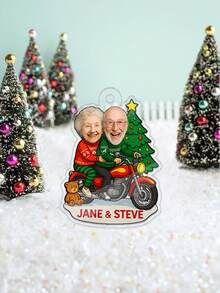 1 pièce Ornement de Noël personnalisé pour couple, ornements de Noël personnalisés avec photos et noms du couple, ornement acrylique d'anniversaire de couple, décorations photo personnalisées pour couple, éléments d'arbre de Noël et de moto