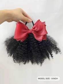 1pc Big Go Afro Kinky Marley Ponytail With Elastic Bow Clip, Soft Hair, Kids Braided Ponytail, Suitable For Girls - Black - View 3