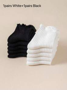 女款2/6/12双，黑白荷叶边竖条纹，透气清爽，ins风，学院风短袜，居家、通勤、派对百搭，情人节礼物 - 彩色 - 查看 12