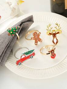 1/6pcs Creative Christmas Series Napkin Rings, Hotel Tableware Snowman & Christmas Tree Napkin Rings Decorations - Multicolor - View 10