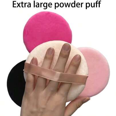 4个/套 超大号粉扑，适用于身体和面部 - 柔软圆形化妆海绵，缎面手柄，可用于扑粉或晕染粉底，价格实惠，适合作为圣诞礼物，化妆品，化妆工具，物美价廉，礼品，送给她的礼物，圣诞礼物