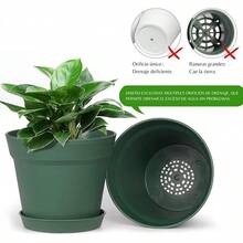 Juego de 15 macetas de plástico de 6 pulgadas conúltiples orificios de drenaje y bandejas, macetas para flores de jardín, hogar y suculentas de interior y exterior. (verde) - verde - Ver 7