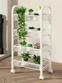 Storage Cart With Drain Basket, Mobile Shelving Unit Rolling Utility Cart, White Rolling Cart, Rolling Pantry Organizers, Kitchen Organizer, Organization For Living Room, Bathroom, Kitchen Office, Black, Home Decor, Party & Christmas Storage - 白色 - 查看 1