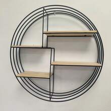 ゴールド、ブラックの4段多目的オーガナイザー、ラウンド壁掛けフローティングシェルフ - 鉄と木の組み合わせ、リビングルーム、ベッドルーム、バスルーム、ダイニング、ファームハウスの収納用の多目的オーガナイザー（ライトは含まれません） K7ES - ブラック - チェックする 8