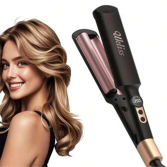 UKLISS Hair Curler Wavy Curling Iron For Mini Curls, Suitable For Beginners, Wave Iron For Long Short Hair, 120-200℃, 5 Adjustable Temperatures, LCD Display, Anti-Scald