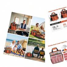 Bandeja Almuerzo 20L Prueba Fugas y Aislada - Doble Nivel Expandible con 6 Bolsillos, Tote Reutilizable para Adultos Trabajo, Acampada, Pesca y Picnics - Negro - Ver 1