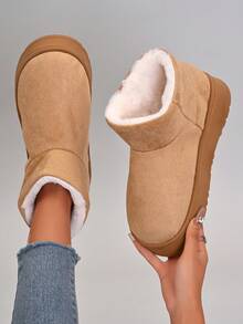 2025 Autumn/Winter New Warm Indoor & Outdoor Solid Color Snow Boots,Fur Boots - Brown - View 10