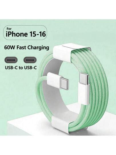 60W Type C To Type C Cable, 1-2pcs For IPhone 16/15 Fast Charging Cable USB-C To USBC Power Cord For IPhone 16/15 Pro Plus Pro Max IPad/IPad Pro 12.9/11, Compatible With Samsung Galaxy S25 S24 S23 S22 S21 S20 Ultra S10(White)