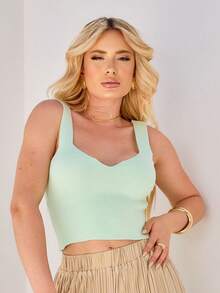 Cropped Alça Grossa Tricô Feminina Decote V Lisa Moda Blogueira Verão Tricot