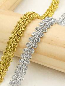 1pc 5 Yards Elegant Gold & Silver Thread Wavy Lace Trim Ribbon, 0.8cm Wide, Apparel, Party, Gift, Home Decor Edging Accessory - Multicolor - View 10
