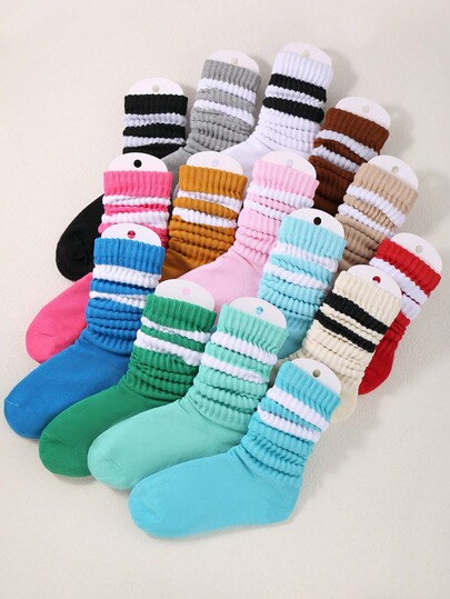6 Pairs Of Stacked Socks, Parallel Bar Stacked Socks, Suitable For Girls' Daily Life/Dressing, Autumn And Winter Styles, Breathable, Comfortable, Soft, (1-16 Years Old)