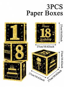 1pc 27cm Numbers 0-9 Black Gold Birthday Box, Numbers 0-9 Black Gold Birthday Box, Happy Birthday Party Room Background Decoration, Black Gold 18th 30th 40th 50th 60th 70th 80th Birthday Gift Box Present Boxes For Birthday Celebrations Supplies, Birthday Photo Props, Birthday Party Gift Favor