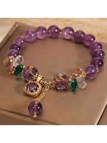 A Classic Amethyst Bead Bracelet With Cubic Zirconia, Non-Painted Fashion Jewelry Suitable For Women's Daily Wear And Gifting - 紫色 - 查看 2