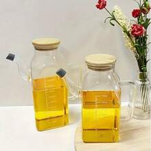 Square Glass Oil Bottle, Large Capacity Soy Sauce, Vinegar Kitchen Seasoning Bottle With Lid, Leak-Proof Sealed Oil Dispenser [25.36Oz/33.81Oz] - 無色 - 查看 1