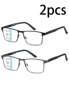2-Piece Set Of Progressive Reading Glasses With Multi Focus For Men, Blue Light Multi Focus Computer Reader, Wireless Tri Focus Close Range - 透明多焦點 - 查看 7
