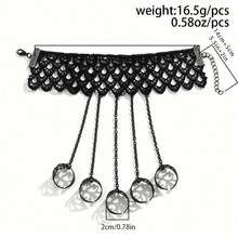 Vintage Gothic Lace Hand Chain With Celestial Symbols, Iron Finger Ring Bracelet For Parties And Halloween, Unplated, Fits All Seasons - August Birthstone Inspired  Cone Nail Chain Hand Jewelry For Festivals - 黑色 - 查看 6