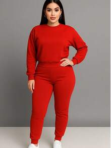 ✨ Nuevo Conjunto Dama ✨  ¡Comodidad y estilo en uno solo!   Conjunto de pans + sudadera con cuello redondo - Rojo - Ver 1