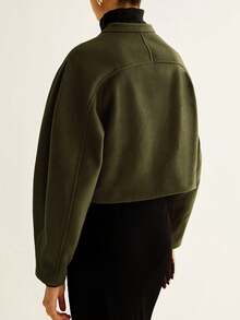 Women's Winter Solid-Color Front-Button Elegant Casual Coat For Daily Wear, Travel & Office Women's Winter Coat Women's Winter Coat New Year Elegant Women's Blouses - Olive Green - View 6