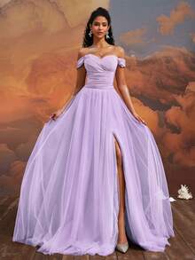 VIPGIRL 奢华晚礼服，性感优雅露肩连衣裙，正式场合礼服，毕业礼服，T台礼服 - 淡紫色 - 查看 5