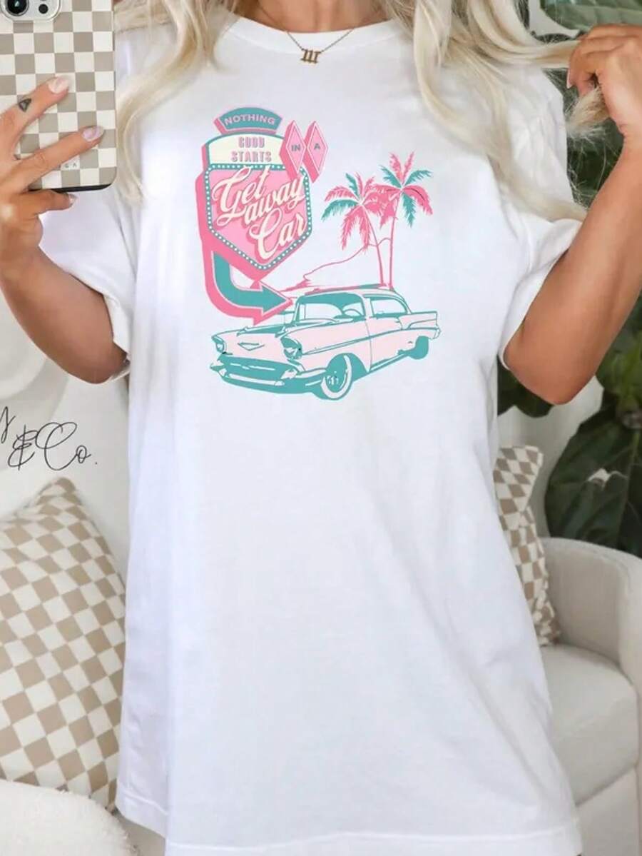 Eras Taylor WHITE T-Shirt, Get Away, Concert Sweatshirt, Shirt, Artist, Music , Fan Shirt For Tay Concert, Nothing Good Starts With - 白色 - 查看 1