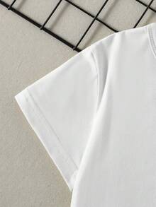 男童趣味口号“Tung Tung Tung Sahur”和木制火柴人印花短袖T恤，休闲夏季 - 白色 - 查看 4