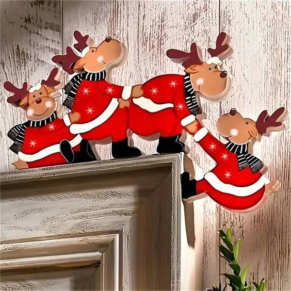 1pc Christmas Wooden Corner Door Frame Decor, Christmas Door Frame Decoration, Reindeer Santa Claus Door Frame Decor, Fits Left And Right Corners, Holiday Accessory, Holiday Gift, Christmas Home Decor Christmas Decorations Room Decor