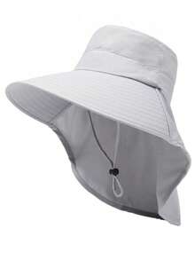 1pc New Neck-Protecting Sun Hat, Women's Sun, Face & UV Protection, Large Brim For Summer, Spring & Autumn Outdoor Bucket Hat, Suitable For Outdoor Sports & Gatherings, Solid Color Casual Polyester Fall