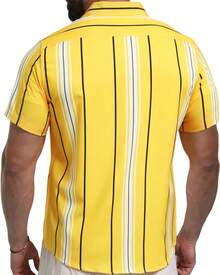 Mens Striped Shirt Casual Short Sleeve Button Down Summer Beach Shirt Tropical Hawaiian Shirtshalloween - Vàng08 - Xem 2