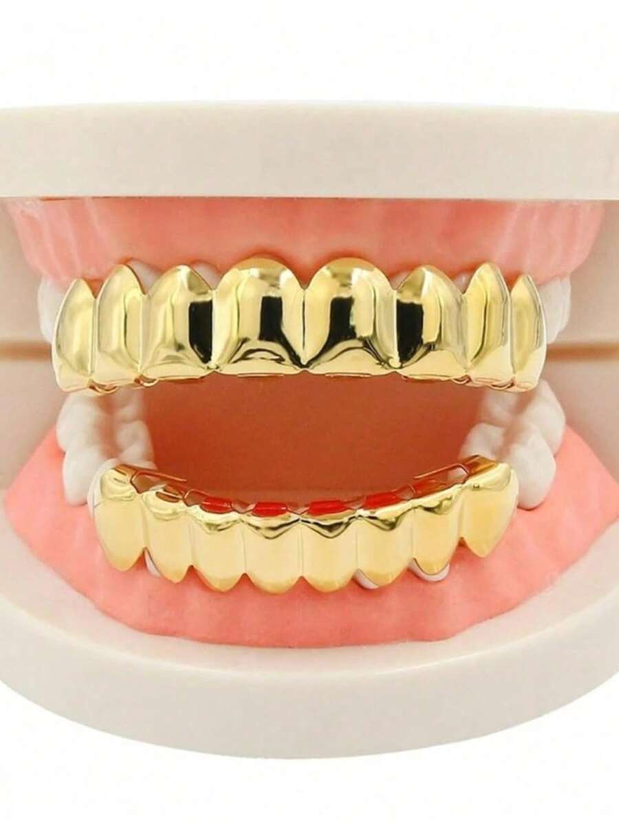 1 Set di griglie per denti alla moda e lisce con 8 denti, gioielli per denti in stile hip hop, regolabili con stampi in silicone, versatili per palcoscenico, Ognissanti, regalo per le vacanze, unisex