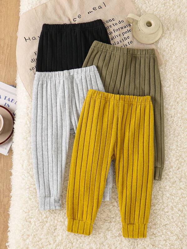 4 Stücke Baby Jungen Lässig Einfach Stilvolle Hosen Set, Elastischer Bund Bequeme Fleece Gefütterte Hosen, Geeignet für täglichen Tragen Drinnen oder Outdoor, Herbst/Winter