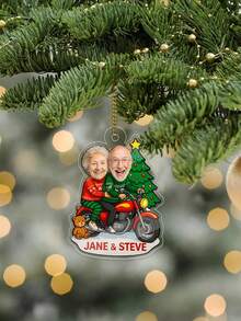 1 pièce Ornement de Noël personnalisé pour couple, ornements de Noël personnalisés avec photos et noms du couple, ornement acrylique d'anniversaire de couple, décorations photo personnalisées pour couple, éléments d'arbre de Noël et de moto