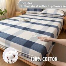 1pc Large Plaid Fitted Sheet (Fitted Sheet *1, Pillow Cases Not Included), Soft & Comfortable, Machine Washable, Breathable Mattress Protector, Suitable For Hotel, Bedroom, Dorm, School, All Seasons - White - View 8