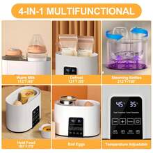 Bottle Warmer,  4-In-1 Double Bottles Warmer & Sterilizer Fast Milk Warmer Babies Food Heater/Defrost With LCD Display & 48H Accurate Temperature Control Breastmilk/Formula - trắng - Xem 8