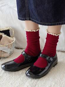 1双/2双女士绿色中筒袜