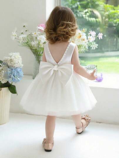 Babyflickklänning i tyll, prinsessklänning för brudeflicka, elegant formell klänning, lämplig för barnets 1-årsdag, bröllop, fest, högtidsfirande