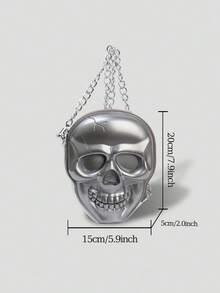 BAILEE 1 chiếc túi hình đầu lâu bằng silicon màu trơn, phong cách punk thời trang, chủ đề Halloween, có khóa kéo và dây xích kim loại, túi đeo chéo dành cho nữ, phù hợp cho các bữa tiệc chủ đề Halloween, phối hợp với trang phục Halloween và làm quà tặng Halloween, hoàn toàn phù hợp với trang phục Halloween. - Bạc - Xem 12