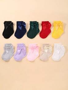 20/10 Pairs Toddler Infant Newborn Baby Girls Princess Bow Tie Socks - Cute Bow Tie Accents, Baby Girls Socks Cute Socks, Perfect For Daily Wear & Party, Baby Shower Decoration Gift - 彩色 - 查看 7