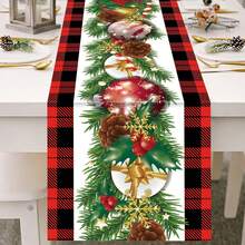 1pc Christmas Table Runner,Santa Claus Christmas Decorations Table Runner Red Merry Xmas Table Runner Buffalo Check Plaid Party Decor Winter Holiday Kitchen Dining Table Decoration For Indoor Home