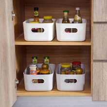 1 pieza Caja de almacenamiento de gran capacidad minimalista, organizador de uso múltiple para el hogar, canasta para la cocina, el baño, el dormitorio, el armario - Blanco - Ver 5
