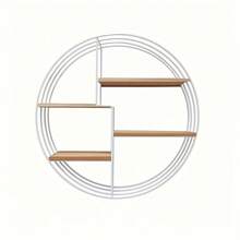 ゴールド、ブラックの4段多目的オーガナイザー、ラウンド壁掛けフローティングシェルフ - 鉄と木の組み合わせ、リビングルーム、ベッドルーム、バスルーム、ダイニング、ファームハウスの収納用の多目的オーガナイザー（ライトは含まれません） K7ES - ブラック - チェックする 3