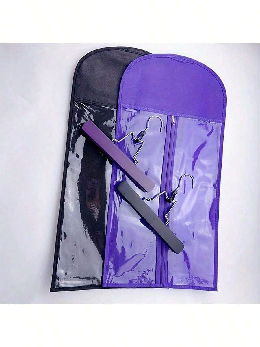 1ocs To 2pcs Wig Storage Bag, Hair Stand With Dust Cover, Zipper Wig Hairpin, Wig Storage Bag, Non-Woven Wig Hanging Clip (Wig Not Included), Halloween - Black - View 1