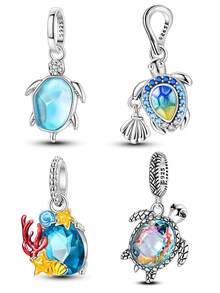1 Pieces Original 925 Sterling Silver Charms Beads For Women Transparent Sea Turtle Shine Cubic Zirconia Pendants Fits Original Bracelet DIY Making Daily Party Shopping