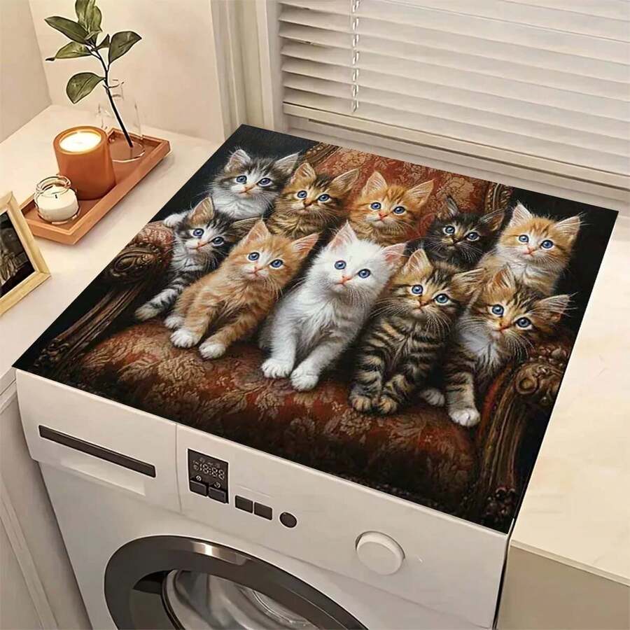 1 pièce Tapis de séchage de vaisselle pour comptoir de cuisine à imprimé chat, super absorbant cache les taches, tapis polyvalent à dos en caoutchouc pour égouttoir à vaisselle, machine à café, lave-linge
