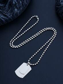 1 件时尚不锈钢狗牌吊坠项链，带串珠链，适合男士日常佩戴 - 銀色 - 查看 5