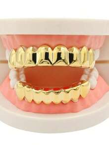 1 Set di griglie per denti alla moda e lisce con 8 denti, gioielli per denti in stile hip hop, regolabili con stampi in silicone, versatili per palcoscenico, Ognissanti, regalo per le vacanze, unisex