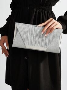 豪華迷人閃亮金屬拼接信封包,磁性鎖扣優雅時尚手拿包,適用於女士生日派對、婚禮、舞會等場合,搭配鏈帶 - 銀色 - 查看 9