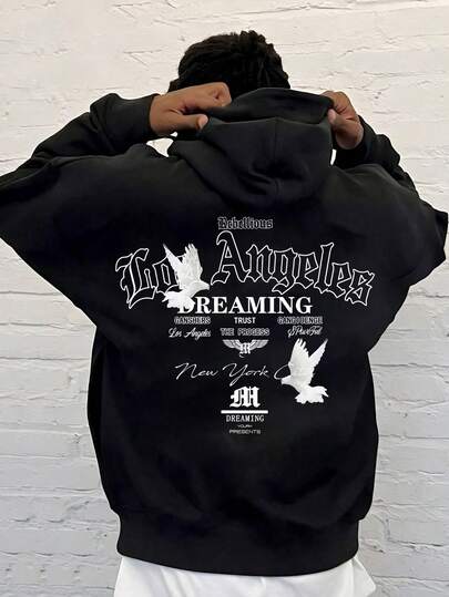 Teen Boy White Letter Printed, Casual Style, Hooded Sweatshirt, Suitable For Students To Wear Daily Wear, Party, School, Attending Music Festivals, Vacation, Commuting.