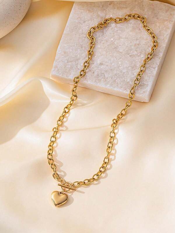 قلادة سلسلة عظم الترقوة للنساء، سلسلة على شكل حرف O، قلادة قلب صلب، قابلة للارتداء بطريقتين، مصنوعة من الفولاذ المقاوم للصدأ والفولاذ التيتاني