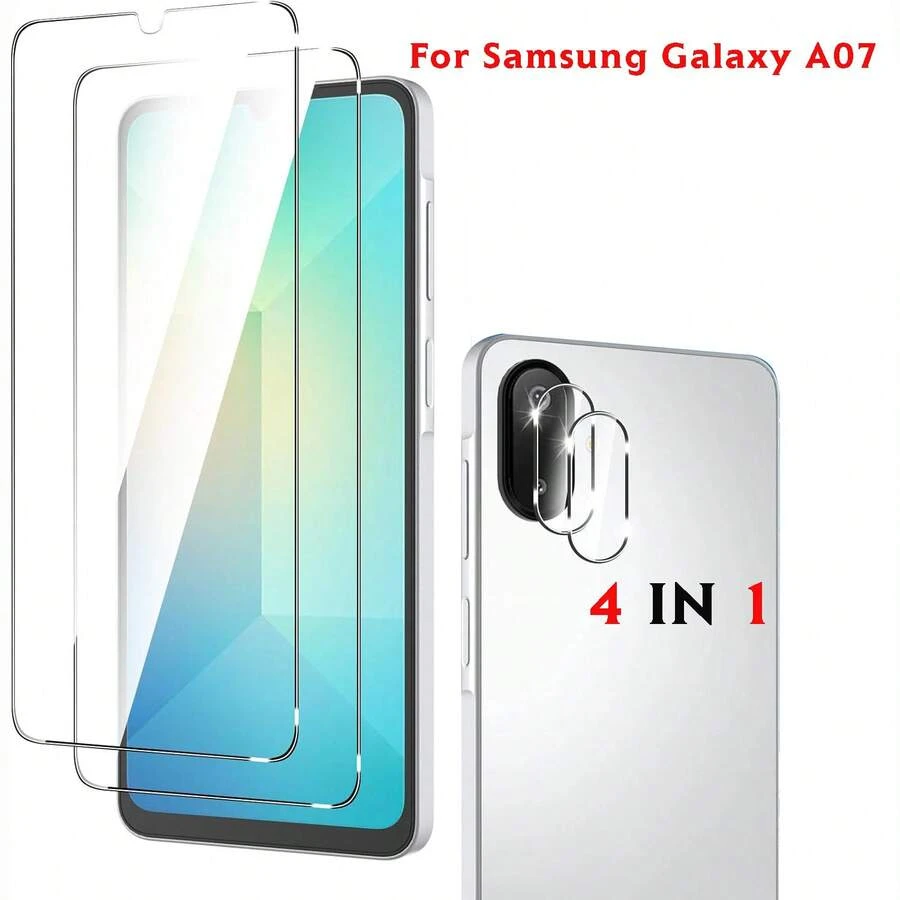 Set 4 folii de protecție pentru ecran Galaxy A17/A07: folie de protecție din sticlă securizată ultra-clară, folie de protecție pentru lentila camerei 3D, anti-zgârieturi, anti-șoc